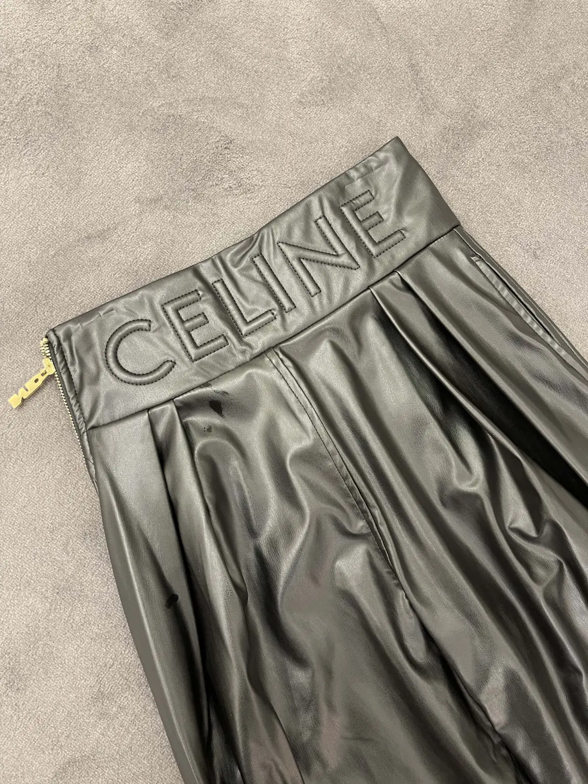 Celine Siyah Deri Pantolon