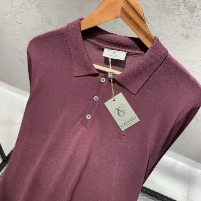 Canali Yakalı Bordo Triko Kazak