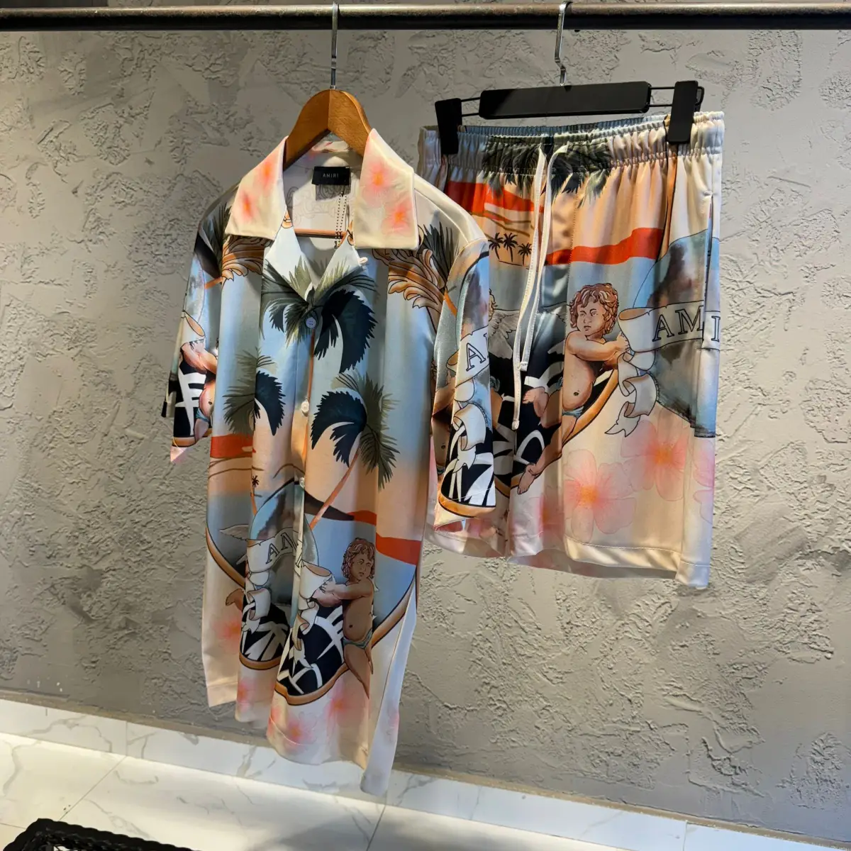 Amiri Baskılı Gömlek Short ikili Takım