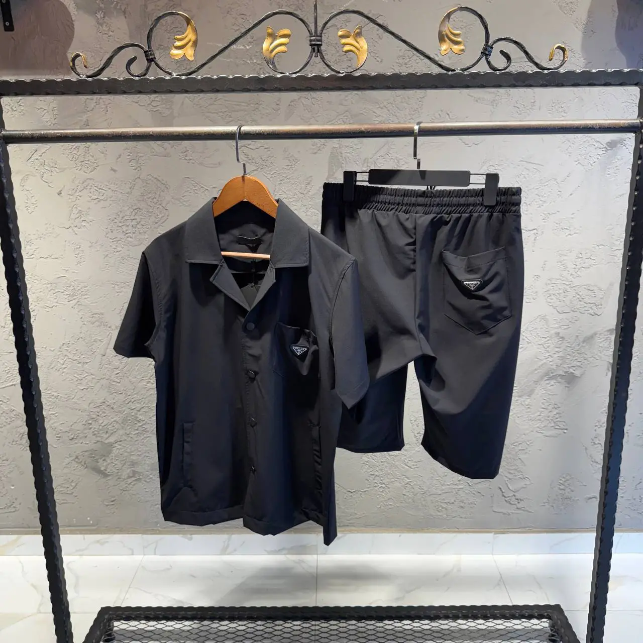 Prada Siyah Gömlek Şort Takım