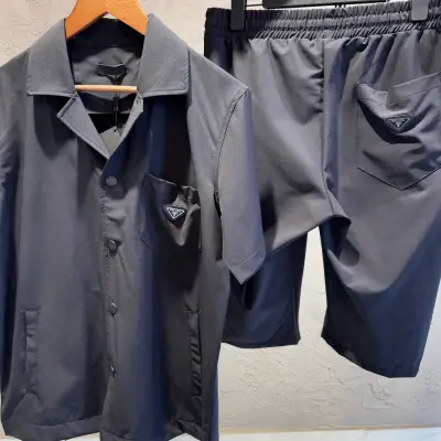 Prada Siyah Gömlek Şort Takım