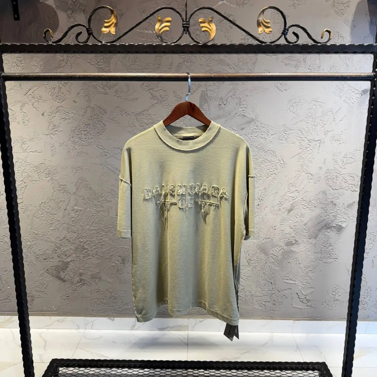 Balenciaga Haki Nakış Detaylı Tişört