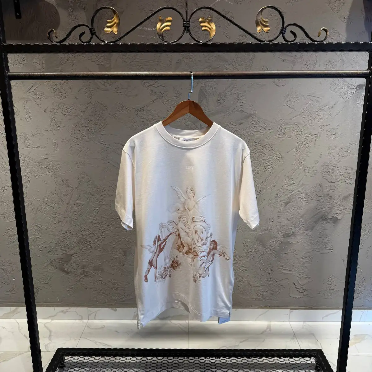 Off White Krem Baskılı Tişört