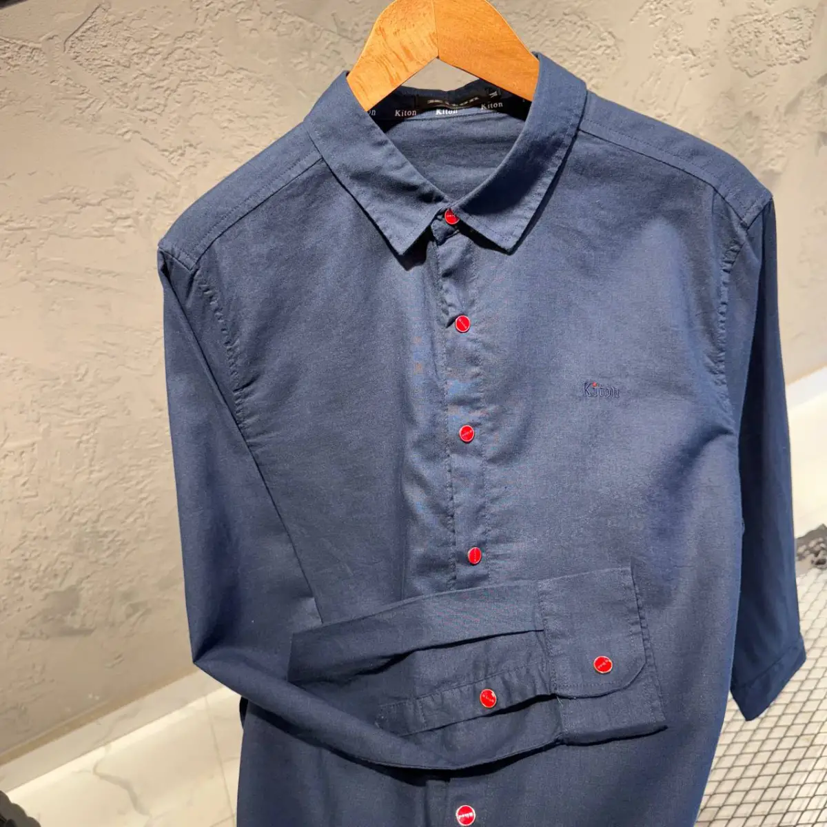 Kiton Lacivert Keten Gömlek