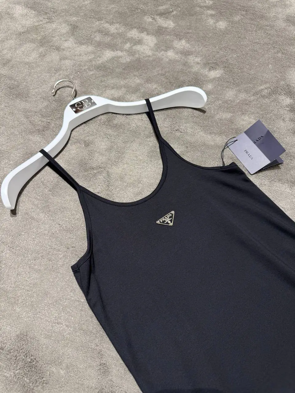 Prada Saten Siyah Logo Detaylı Elbise