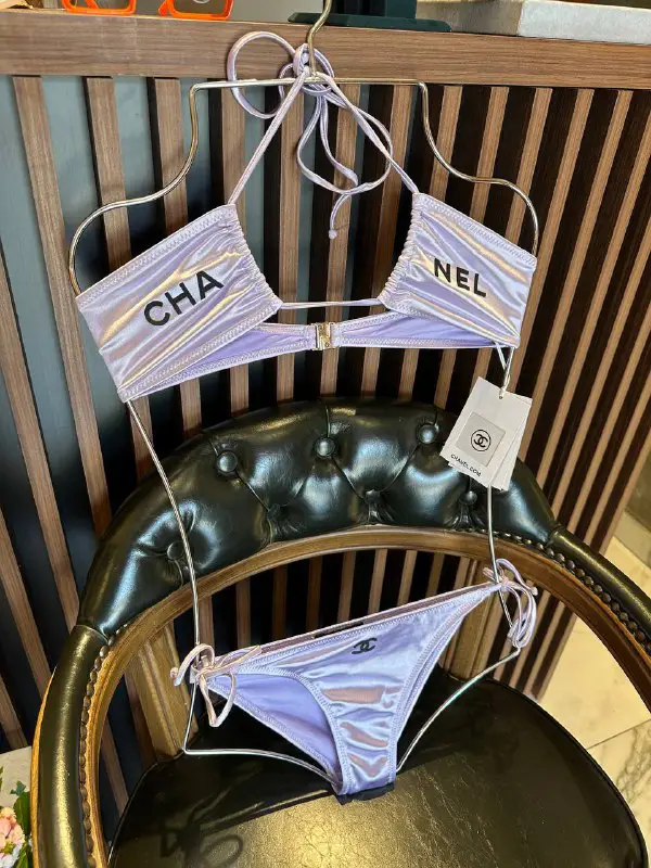 Chanel Yazılı Mor Bikini