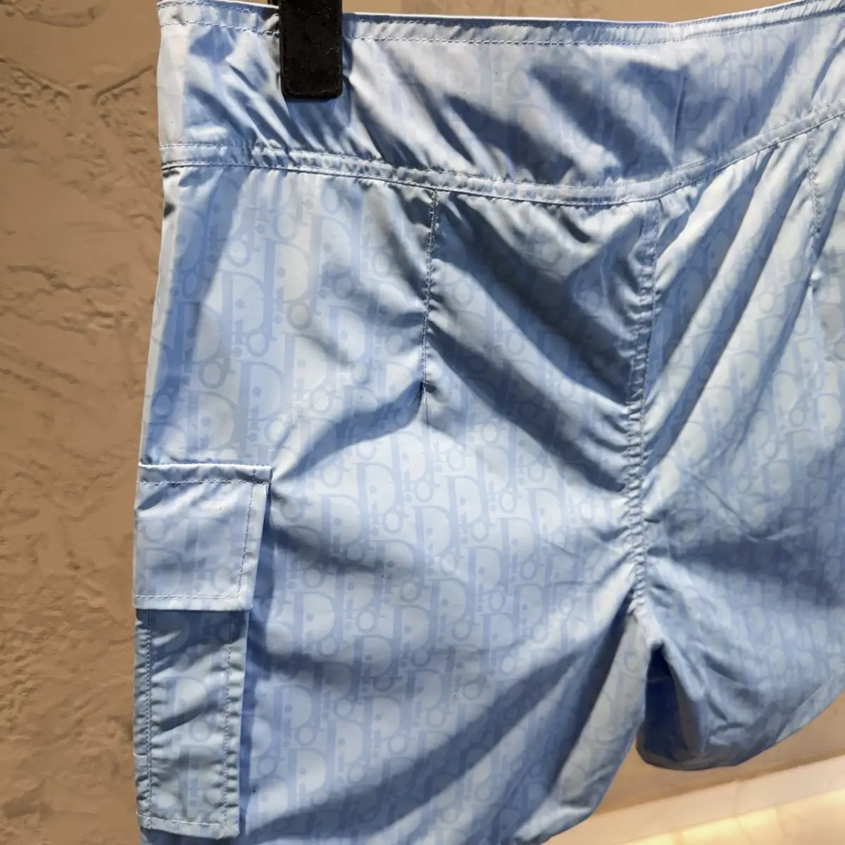 Dior Logo Detaylı Mavi Deniz Şortu