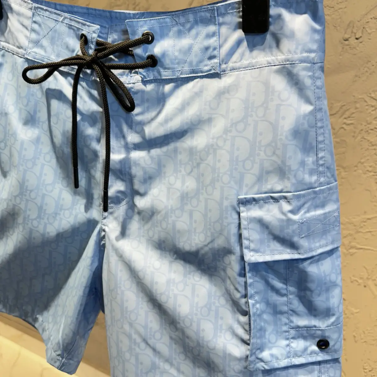 Dior Logo Detaylı Mavi Deniz Şortu