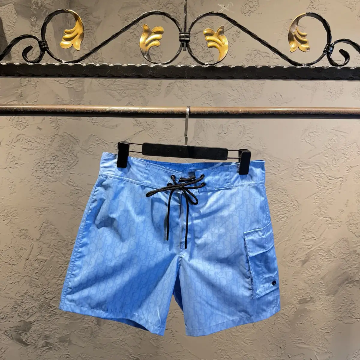 Dior Logo Detaylı Mavi Deniz Şortu