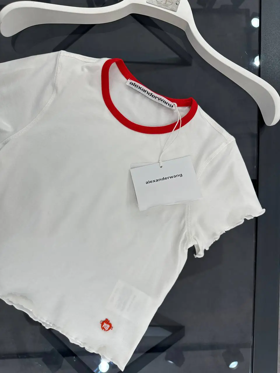 AlexanderWang Beyaz Kırmızı Crop Tişört