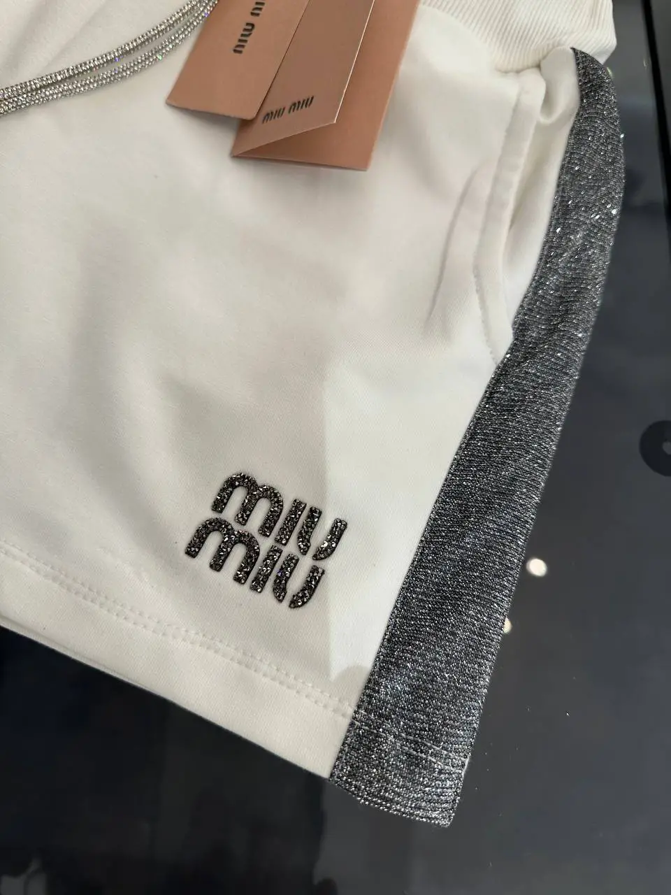 MiuMiu Beyaz Silver Şeritli Şort