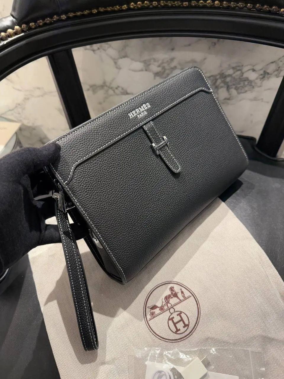 Hermes Siyah Parmak İzli Clutch