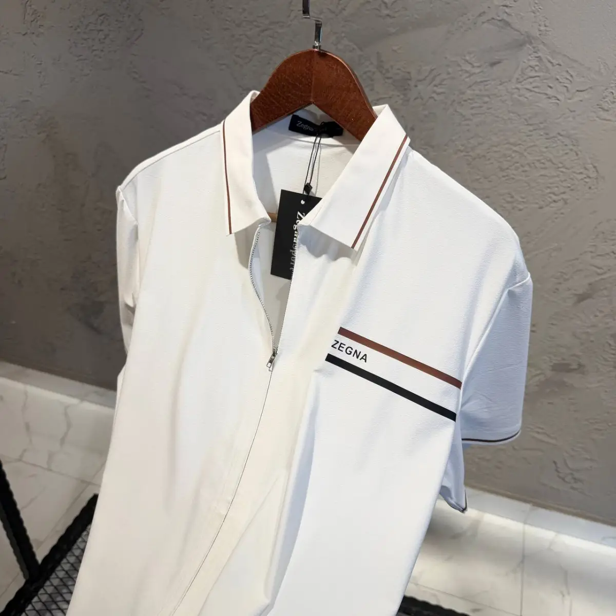 Zegna Beyaz Fermuar Detaylı Gömlek