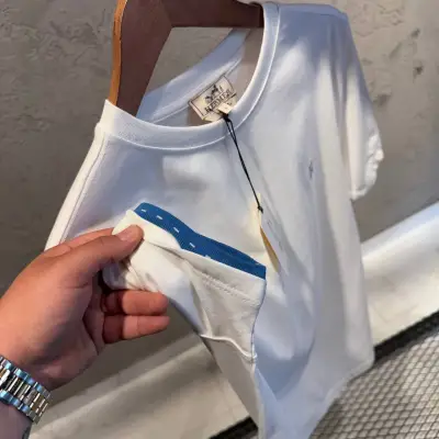 Hermes Beyaz Mavi Şeritli Tişört