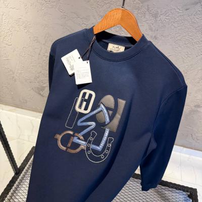 Hermes Lacivert Deri Logo Detaylı Sweatshirt