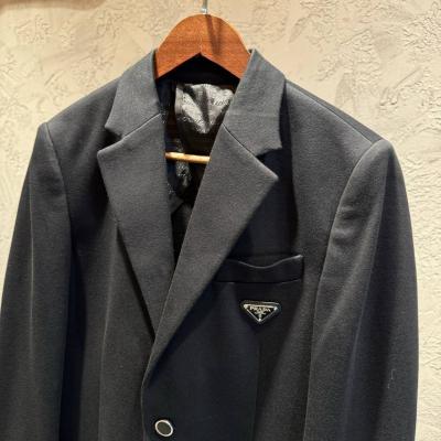 Prada Kruvaze Logo Detaylı Ceket Kaban