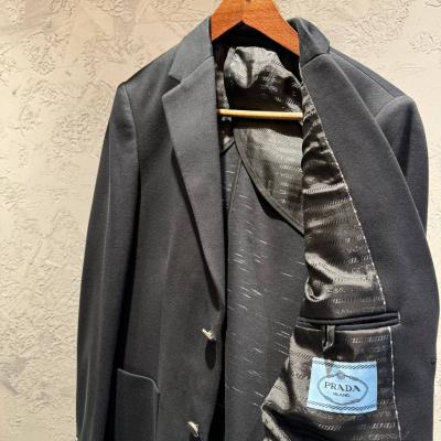 Prada Kruvaze Logo Detaylı Ceket Kaban