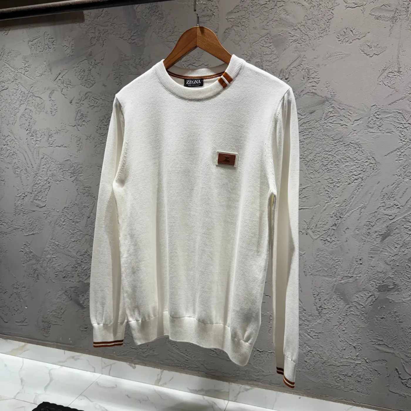 ZEGNA Yaka/Bilek Detay Beyaz Kazak