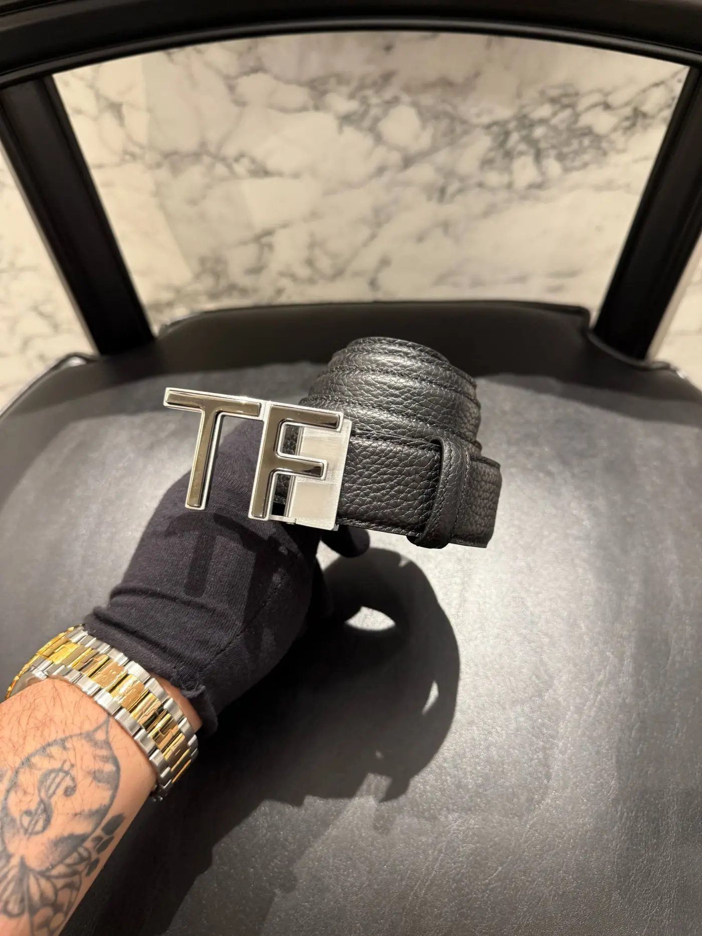 TOMFORD Siyah Deri Kemer