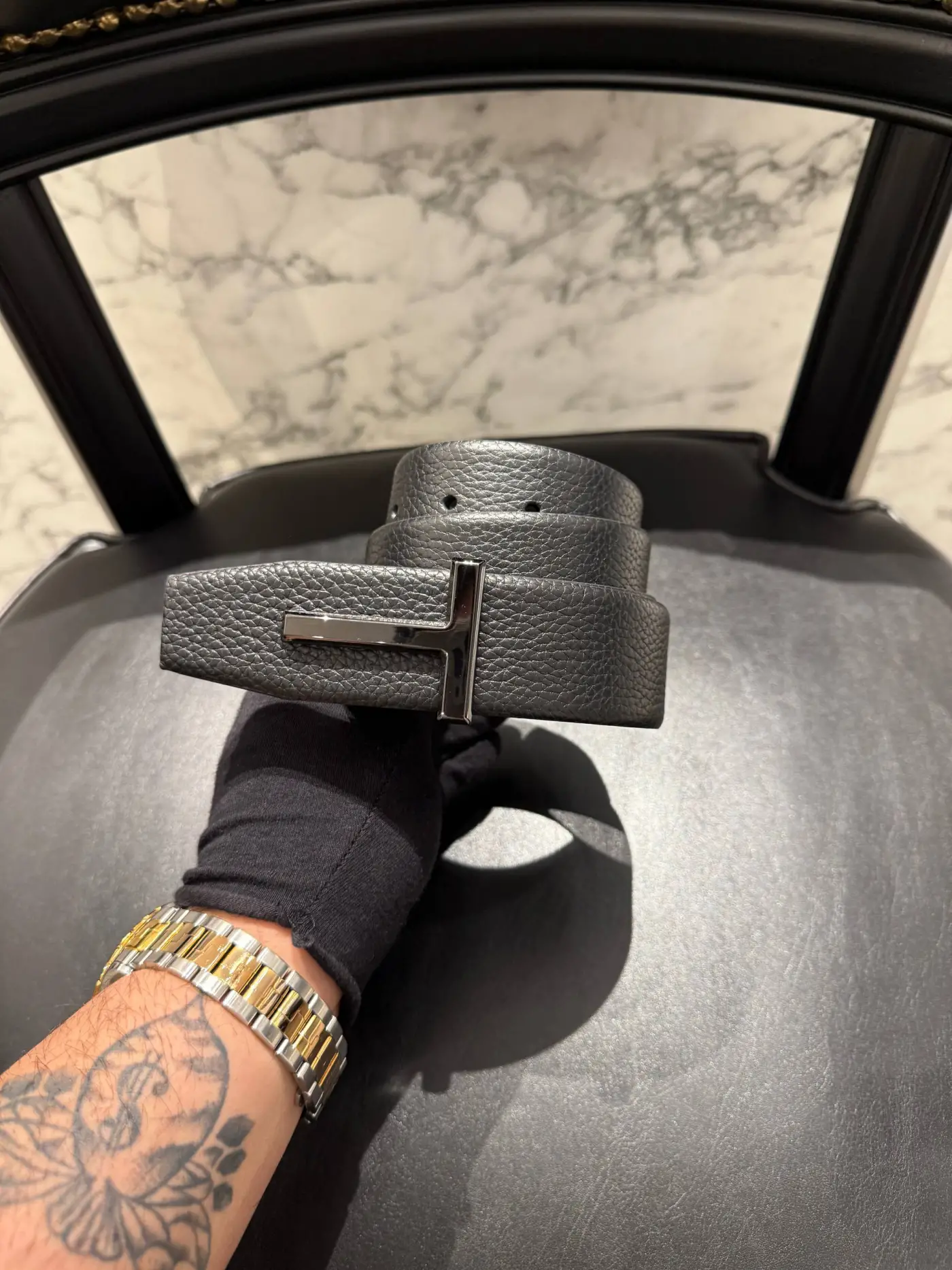 TOMFORD Siyah Logo Deri Kemer