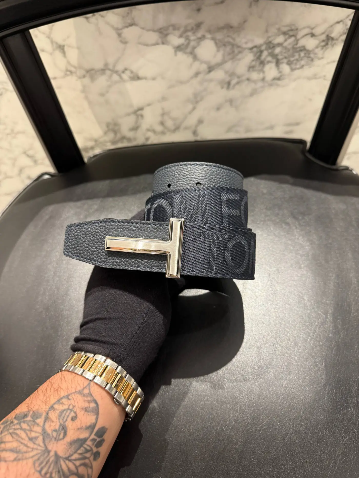 TOMFORD Gold Toka Deri-Kumaş Kemer