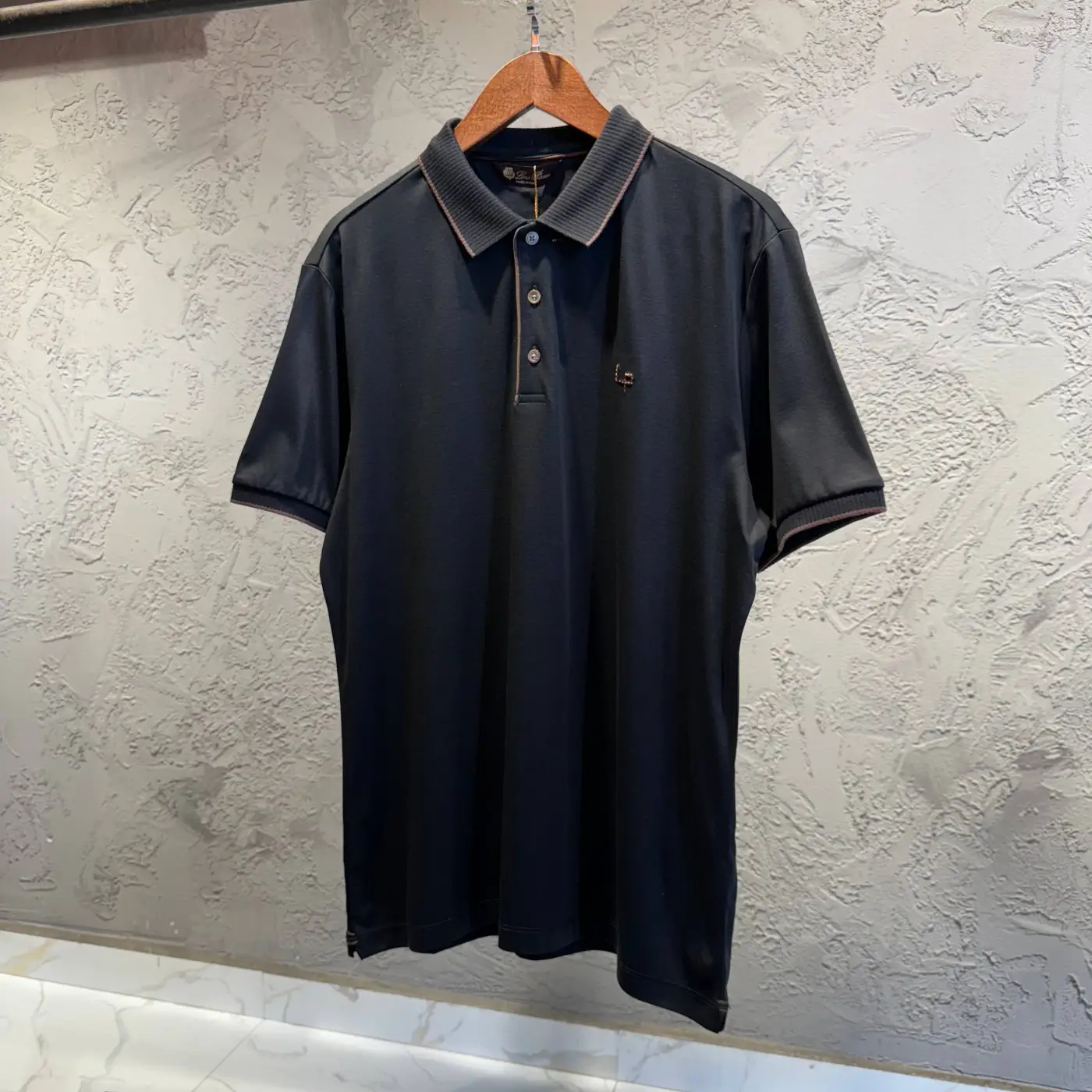 Loro Piana Siyah Nakış Logo Kol Detay Polo Tişört
