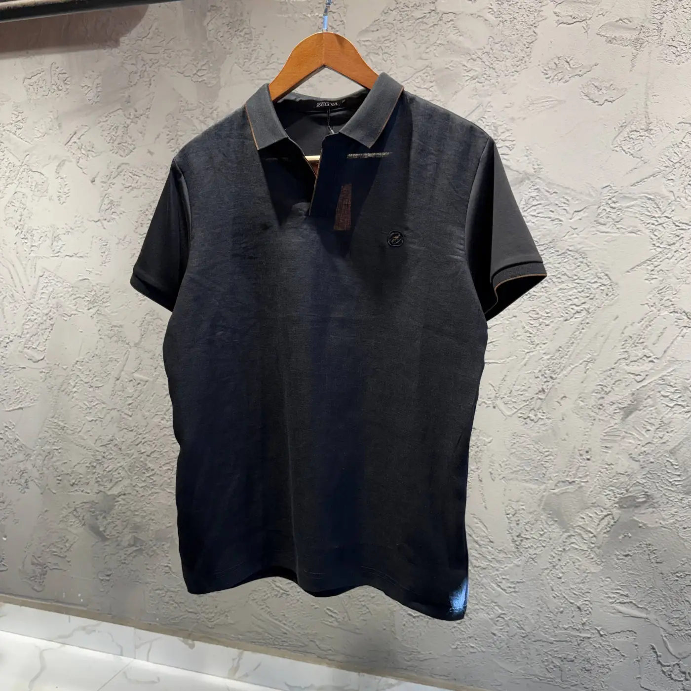 Zegna Keten Siyah Polo Yaka Tişört